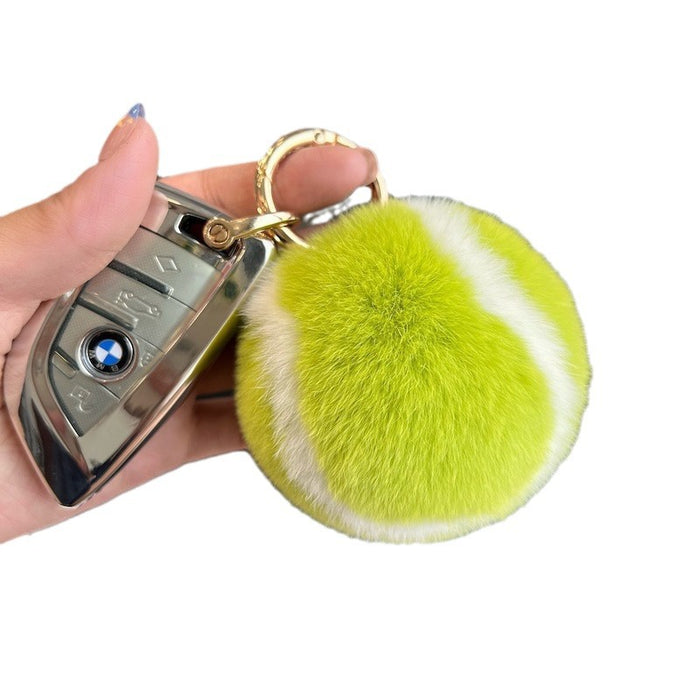 Wholesale Imitation Otter Rabbit Fur Tennis Ball Car Keychain Pendant Plush Ball Book Bag Pendant