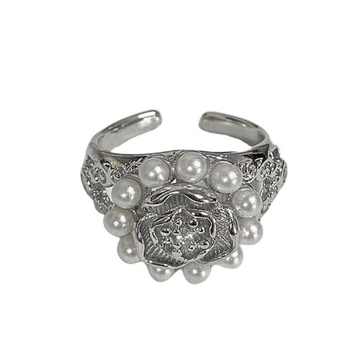 Wholesale Minimalist round bead flower ring with niche design, butterfly purple diamond layered with heart-shaped index finger ring