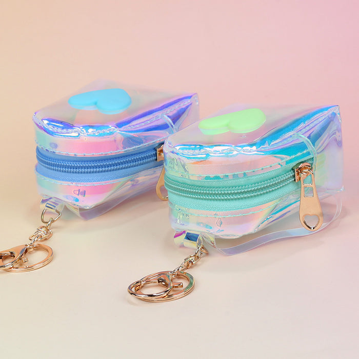 Wholesale Trendy Plush Heart Shaped Backpack Coin Purse With Holographic Finish Pink Zip Wallet Key Pouch For Everyday And Street Style