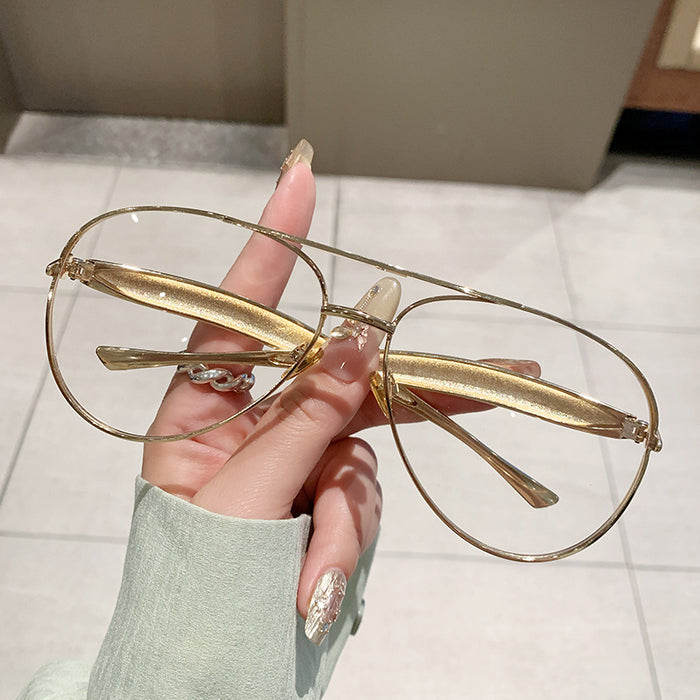 Wholesale Metal Sunglasses for Women Large Frame Double-Bridge Sunglasses