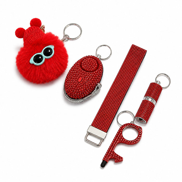 Wholesale Simple Style Alloy Self Defense Alarm Keychain With Wrist Strap And Pom Pom Black Decorative Accessory For Resale