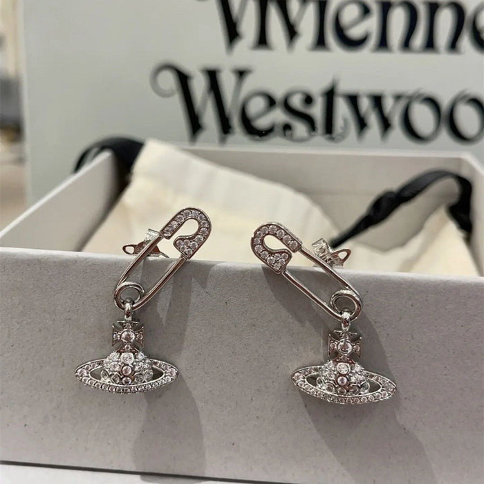 Wholesale Diamond-encrusted Saturn-shaped stud earrings