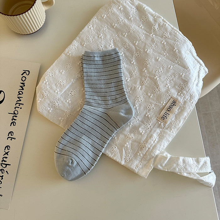 Wholesale Boneless striped socks, mid tube socks, new versatile cotton stacking socks