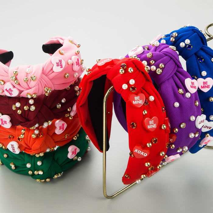 Wholesale Heart-shaped headband with rhinestones and pearls for Valentine' s Day
