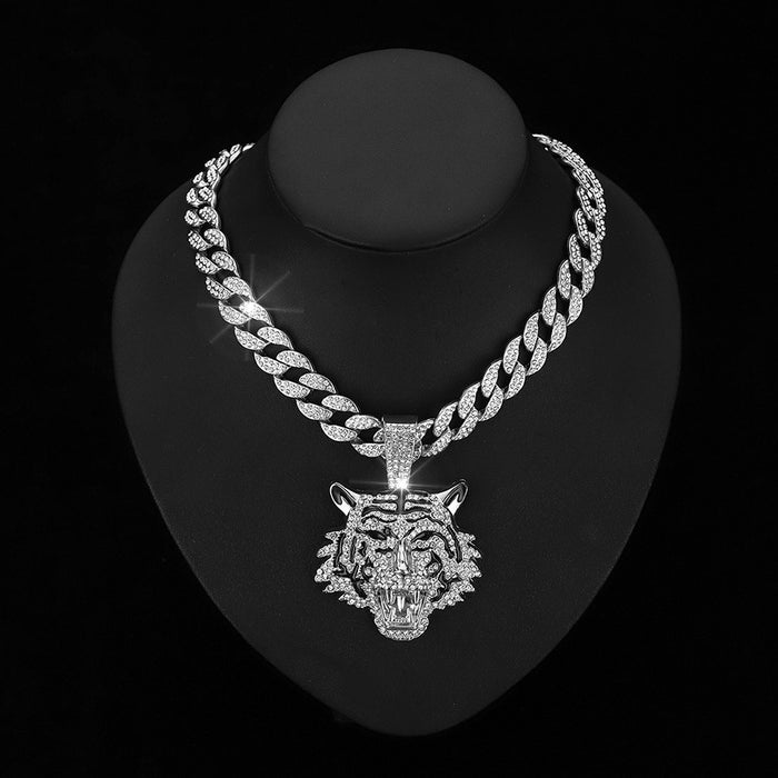 Wholesale Alloy Three-Dimensional Full Diamond Tiger Pendant Necklace  Jewelry
