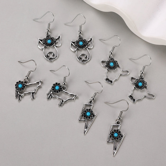 Wholesale Retro Bohemian Turquoise Hollow Earrings