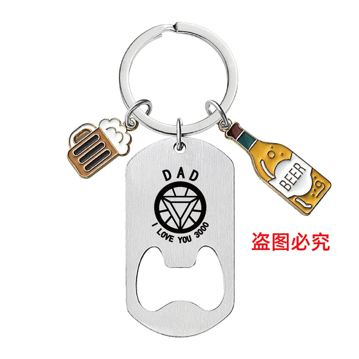 Wholesale Bottle Opener Wine Glass Father's Day Stainless Steel Keychain JDC-KC-GangGu051