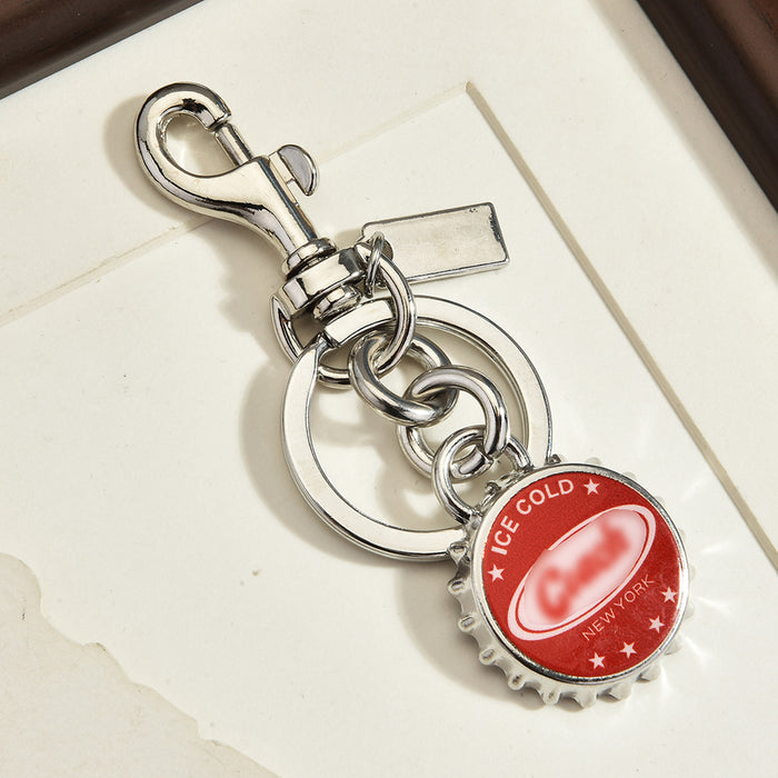Wholesale Beer Bottle Cap Keychain Red Alloy Retro New York Bag Charm
