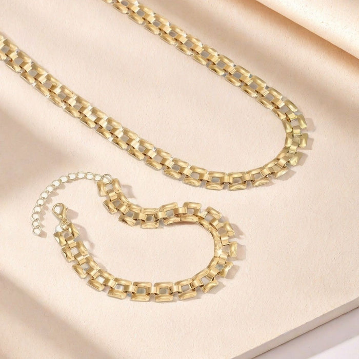 Wholesale Metal simple strap chain necklace bracelet set