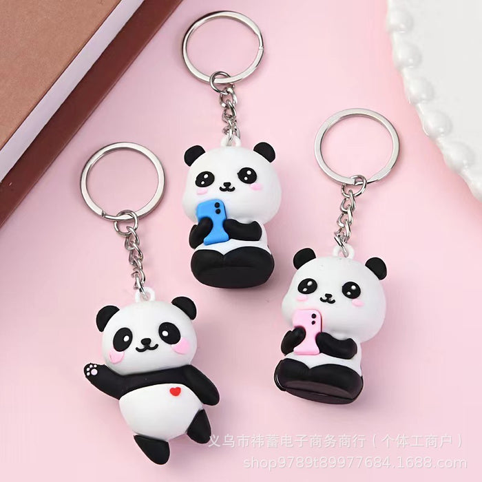 Wholesale Cute Panda Keychain Cartoon School Bag Pendant Car Key Chain Hanging