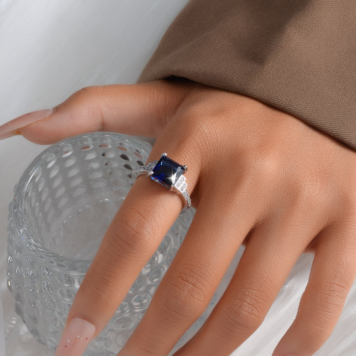Wholesale Fashion large square sapphire blue zircon ring female jewelry