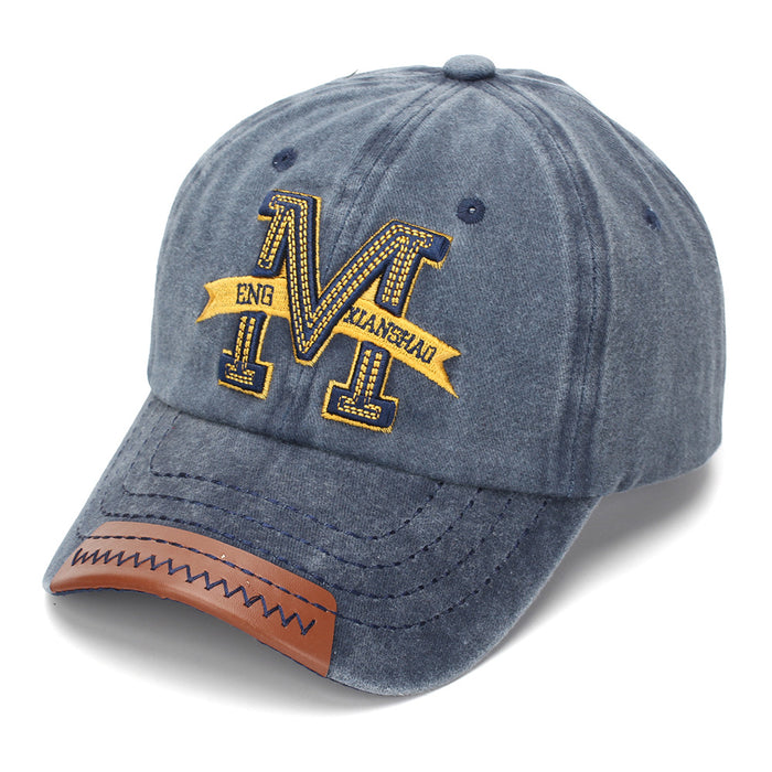Wholesale Retro Distressed Baseball Cap with Letter Embroidery and Leather Edge - Olive - Trendy Street Style Cap for Everyday Use