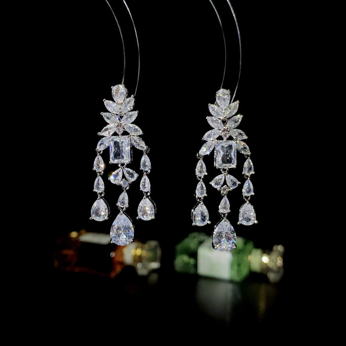Wholesale Luxurious and atmospheric long zircon tassel earrings with elegant and stylish styling