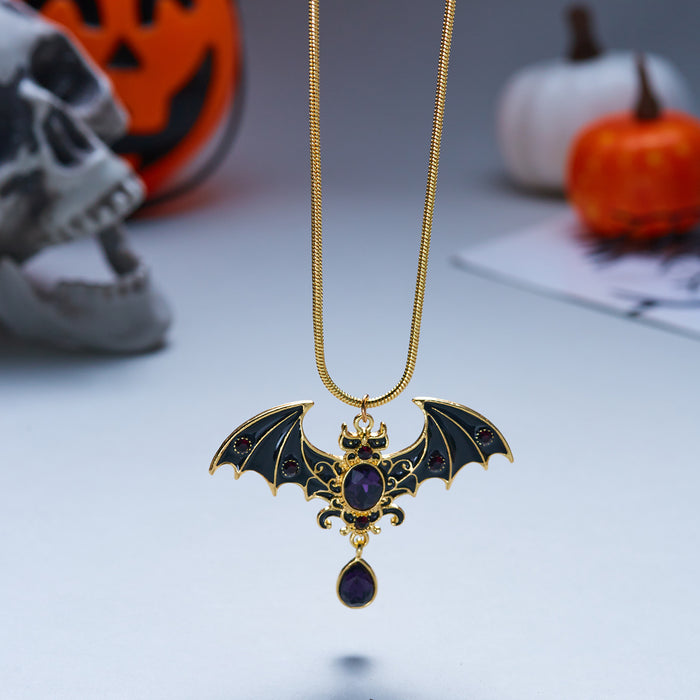 Wholesale Vintage Gothic Bat Rhinestone Pendant Necklace Accessory
