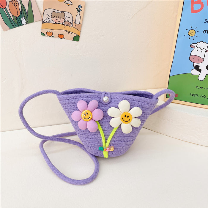 Wholesale Straw Bag  Children's Bag Three-dimensional Flower Crossbody Bag Straw Bag Women's Coin Purse