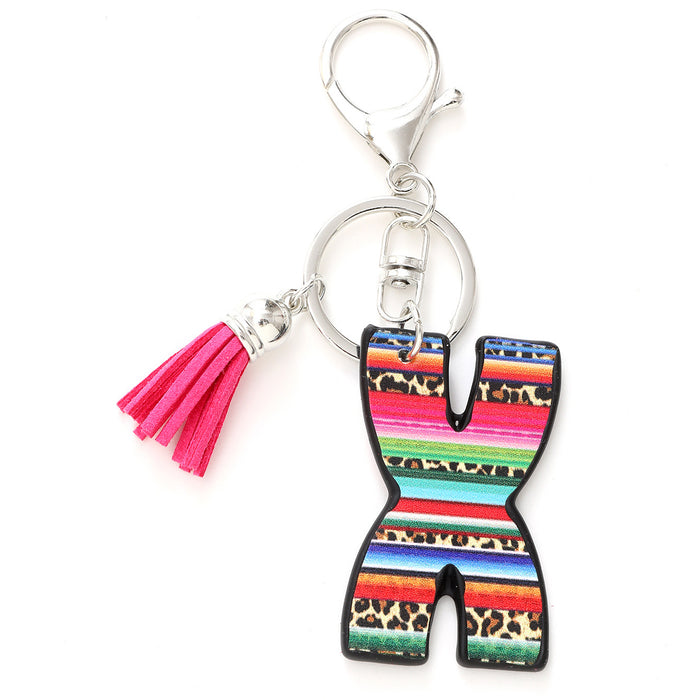 Wholesale Tassel Rainbow Letters Leopard Leather Keychain JDC-KC-YiTian016