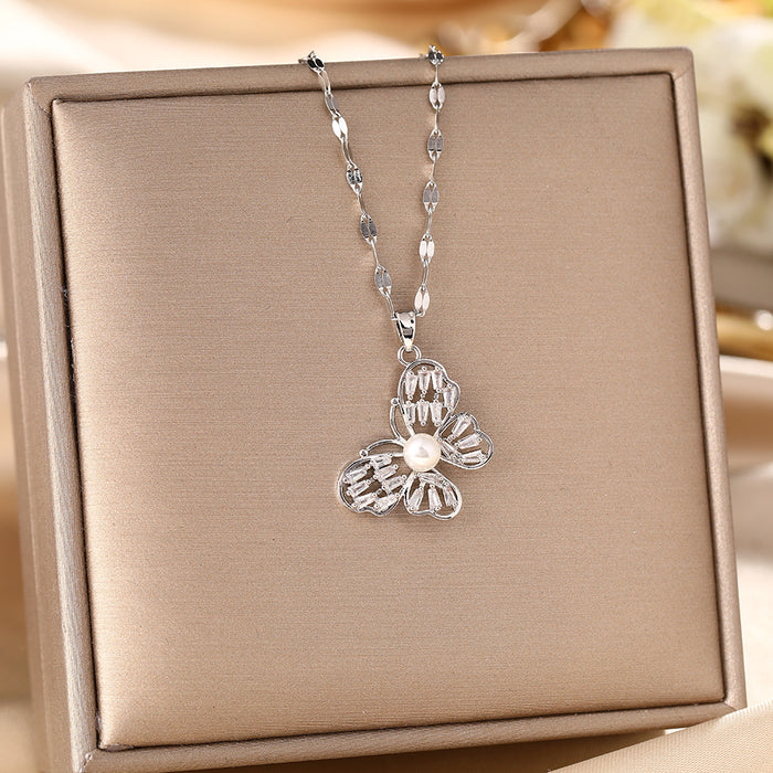 Wholesale Micro-Inlaid Zirconia Silver Titanium Steel Necklace JDC-NE-YinY001