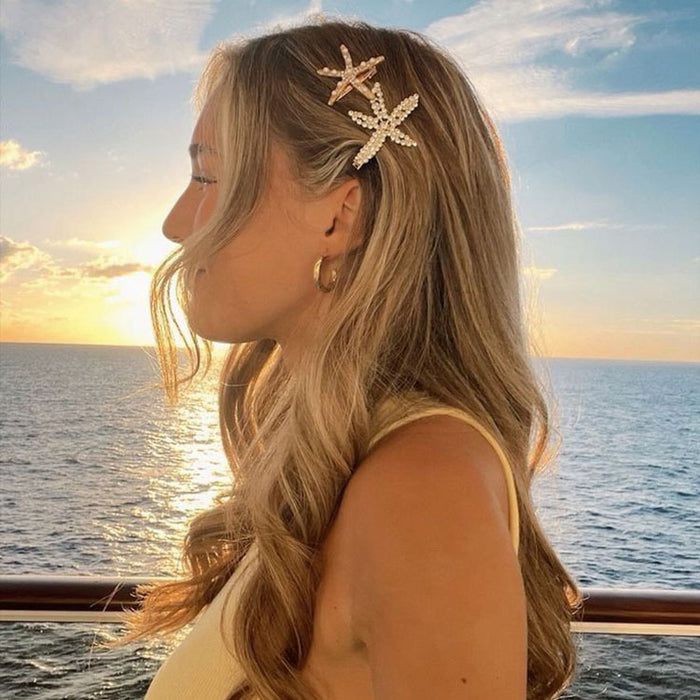 Wholesale Pearl Starfish Side Hairpin Marine Hair Accessories Pearl Metal Rhinestone Hairpin