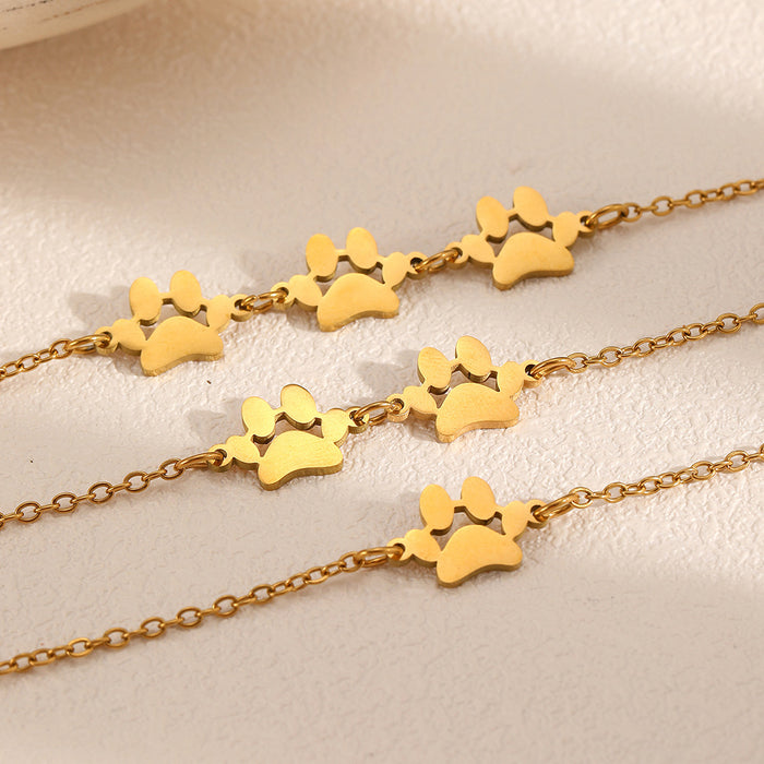 Wholesale 2pcs Stainless Steel Pet Paw Print Bracelet