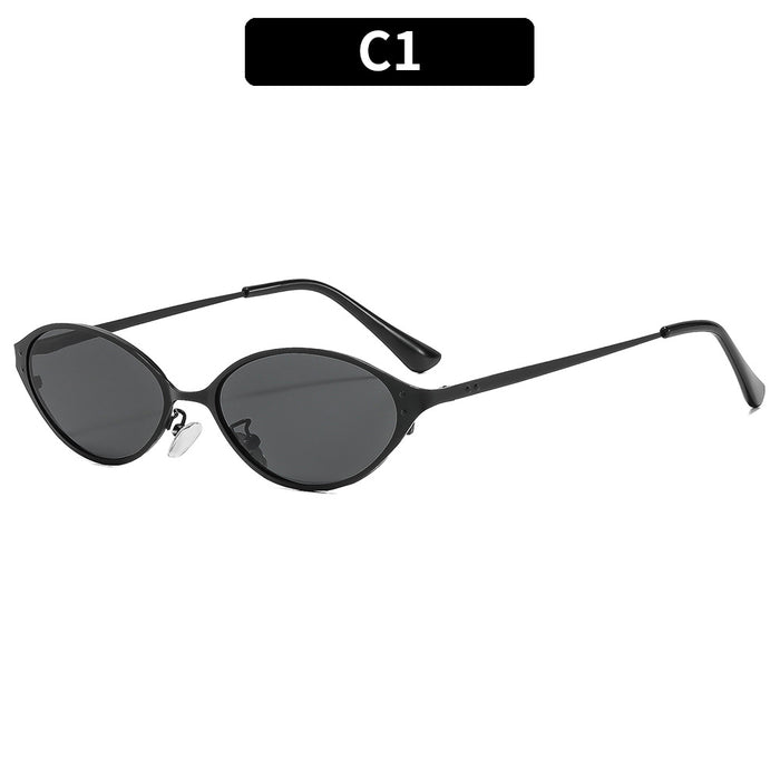 Wholesale Retro Oval Metal Sunglasses UV400 Fashion Accessory Trendy Full Rim Black Frame Gray Lenses