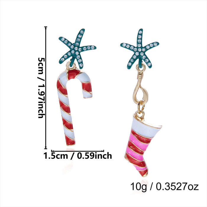 Wholesale Rhinestone Christmas Earrings Santa Candy Cane Bow Alloy Plated Fashion Accessory