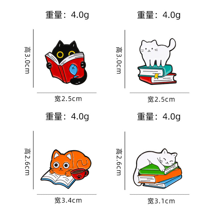Wholesale Cartoon animal badge metal brooch cute design learning book Cat shape dripping student badge