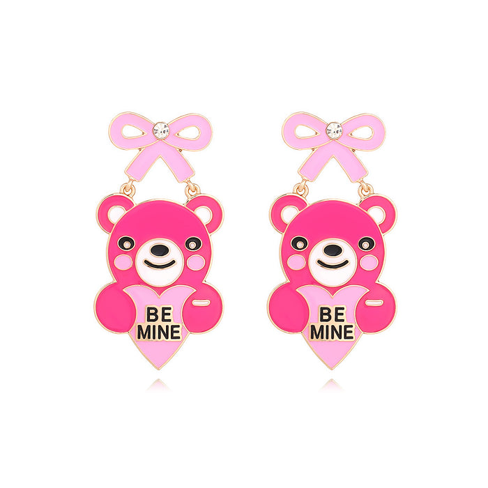 Wholesale alloy dripping oil Valentine's Day letter lovely bear earrings cute cartoon bow animal earrings