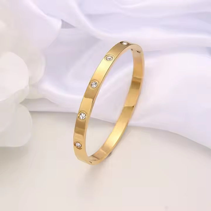 Wholesale Advanced Titanium Steel Buckle Gold Full Diamond Bracelet Non Fading Jewelry