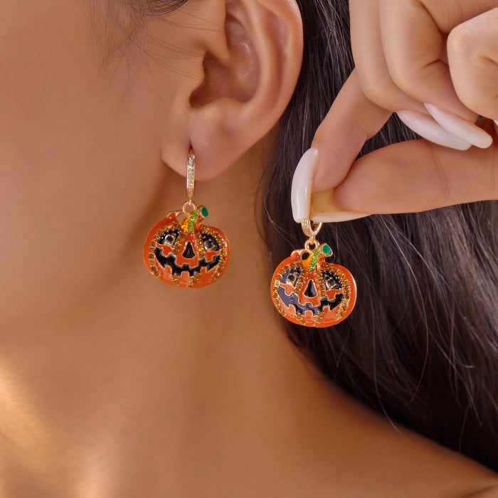 Wholesale  funny design black oil drip  pumpkin ghost pendant earrings