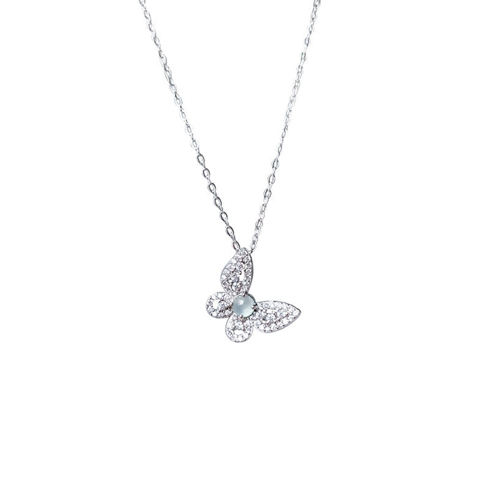 Wholesale Butterfly gemstone necklace with diamond inlay pendant, light luxury titanium steel, colorfast collarbone chain