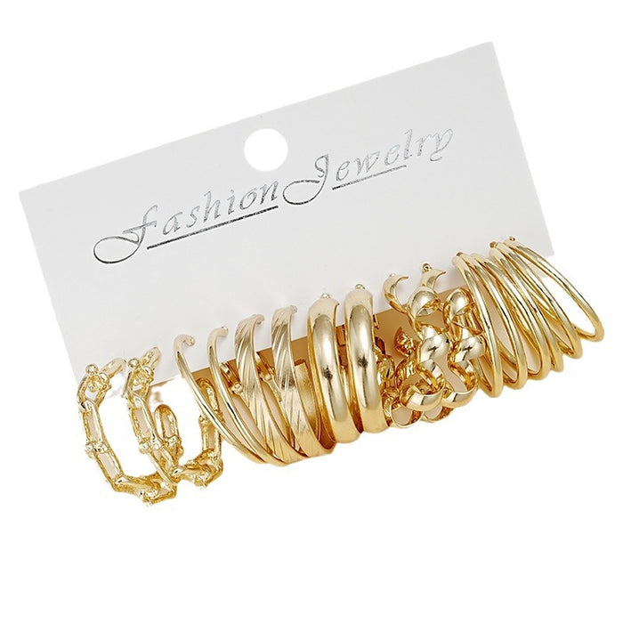 Wholesale Three-tube Chain Gold Alloy Earrings for Women 6-piece Set JDC-ES-HZS004