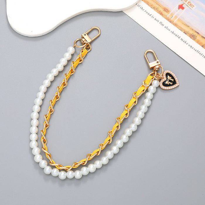 Wholesale Pearl Handheld Chain DIY Mobile Phone Case Accessories Metal Chain Keychains JDC-KC-GL003