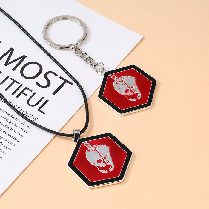 Wholesale Zinc alloy double sided skull keychain necklace