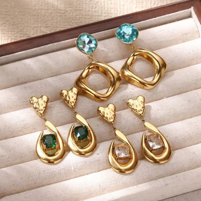 Wholesale Stainless Steel Earrings Double-Layer Glossy  Geometric Earrings