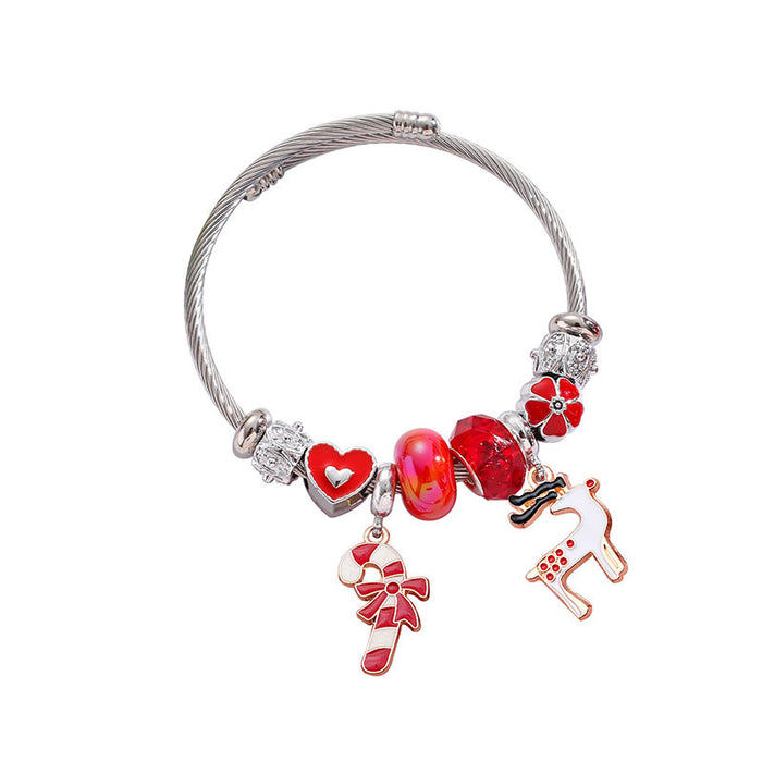Wholesale Stainless Steel Christmas Bracelet with Elk Bell Charm Trendy Travel Souvenir Jewelry MOQ≥2
