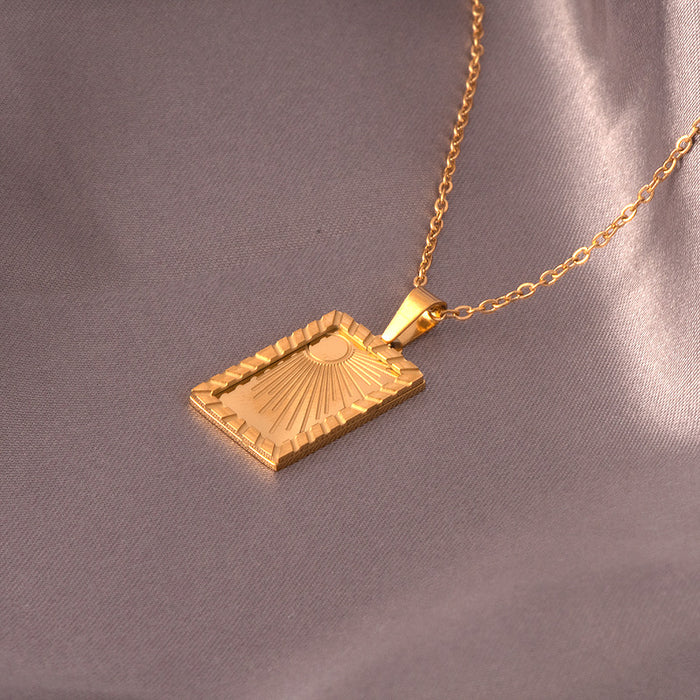 Wholesale  ins style sun moon square embossed necklace