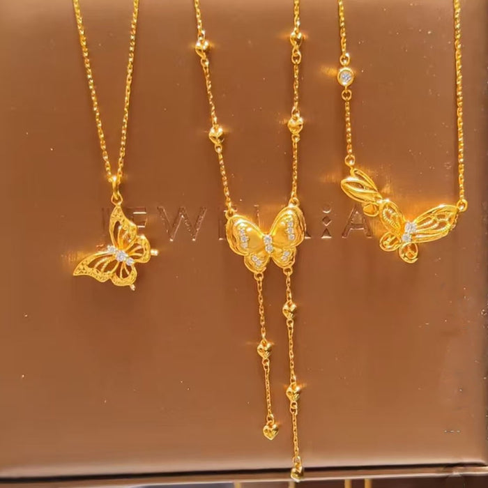 Wholesale Hollow flower charm fairy butterfly necklace integrated chain, women's light luxury gift, fashionable and exquisite accessories