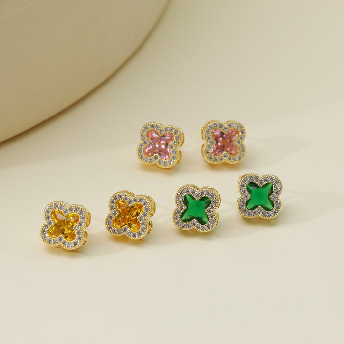 Wholesale Copper Inlaid Zircon Four-leaf Clover Ear Clip JDC-ES-HanJie002