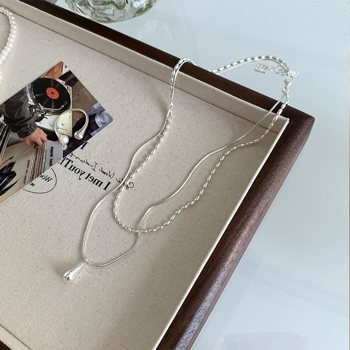 Wholesale Daily minimalist double layered water droplet necklace for women with a cool and aloof style, personalized temperament, high-end feeling, collarbone chain
