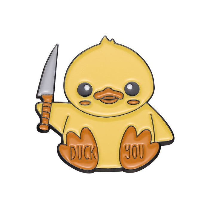 Wholesale Funny Cartoon Cat Duck Enamel Pin Set Knife Wielding Brooch Zinc Alloy Baking Finish Jewelry Accessory For Resale