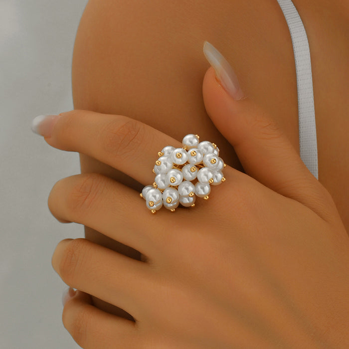Wholesale Personalized irregular design pearl ring retro light luxury adjustable ring