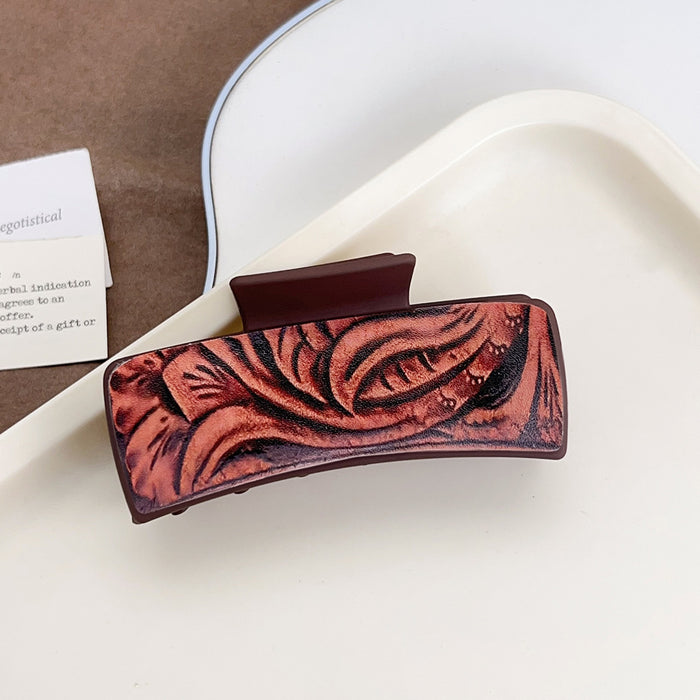 Wholesale Western Cowboy Style Retro Playing Card Hair Accessories Hairpin Leather Printed Shark Clip Grabber