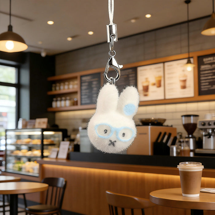 Wholesale DIY Cute Flocked Glasses Bunny Keychain