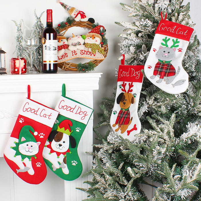 Wholesale Cute Cat and Dog Christmas Socks Cartoon Christmas Socks Pendant Christmas Tree Gift Bag Decorative Socks