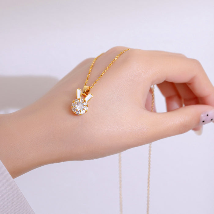 Wholesale  micro-inlaid full diamond rabbit pendant titanium steel Women's necklace clavicle chain neck jewelry