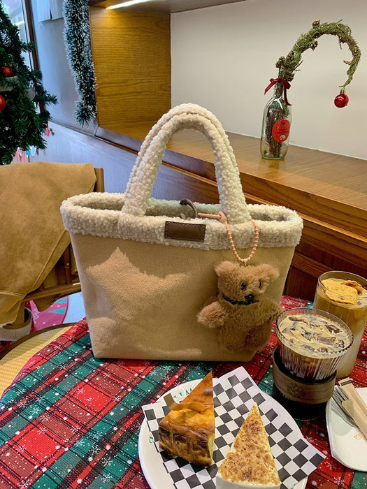 Wholesale Plush,  retro-style,  cute double-sided faux lamb wool handbag