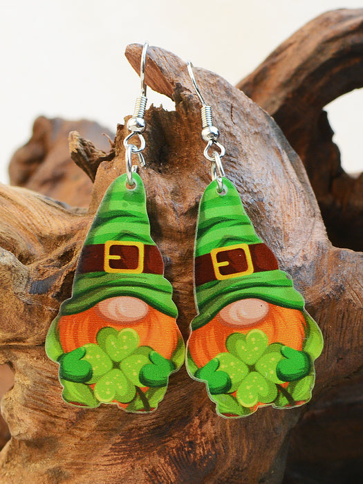 Wholesale Saint Patrick Acrylic Double-sided Printed Dwarf Elf Earrings JDC-ES-ChenC013