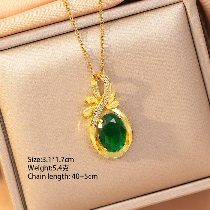 Wholesale Geometric Copper Inlaid Zircon Pendant Necklace Gold Plated Titanium Steel Layering Jewelry MOQ≥2