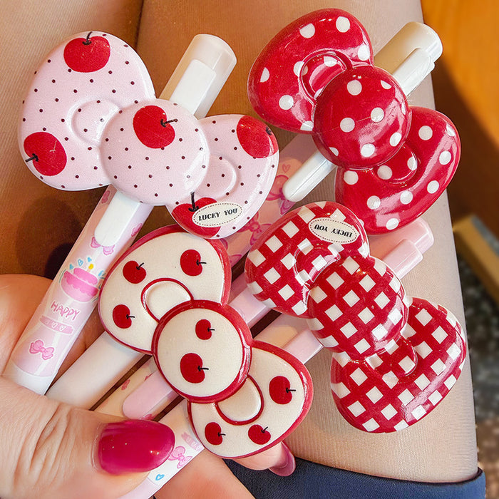 Wholesale 4 pcs Cute polka dot bow press ballpoint pen