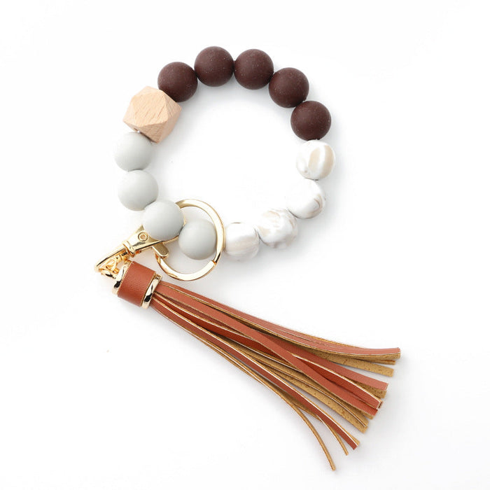 Wholesale Keychains PU Silicone Beads Wooden Beads Anti-lost Wrist JDC-KC-NuoYi020